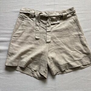 Nakepe Beige Linen Blend High Waist Belted Shorts Women’s M Casual Summer